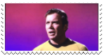 a stamp of James Kirk in TOS with a bi gradient background, a screenshot with the original backdrop in the episode.